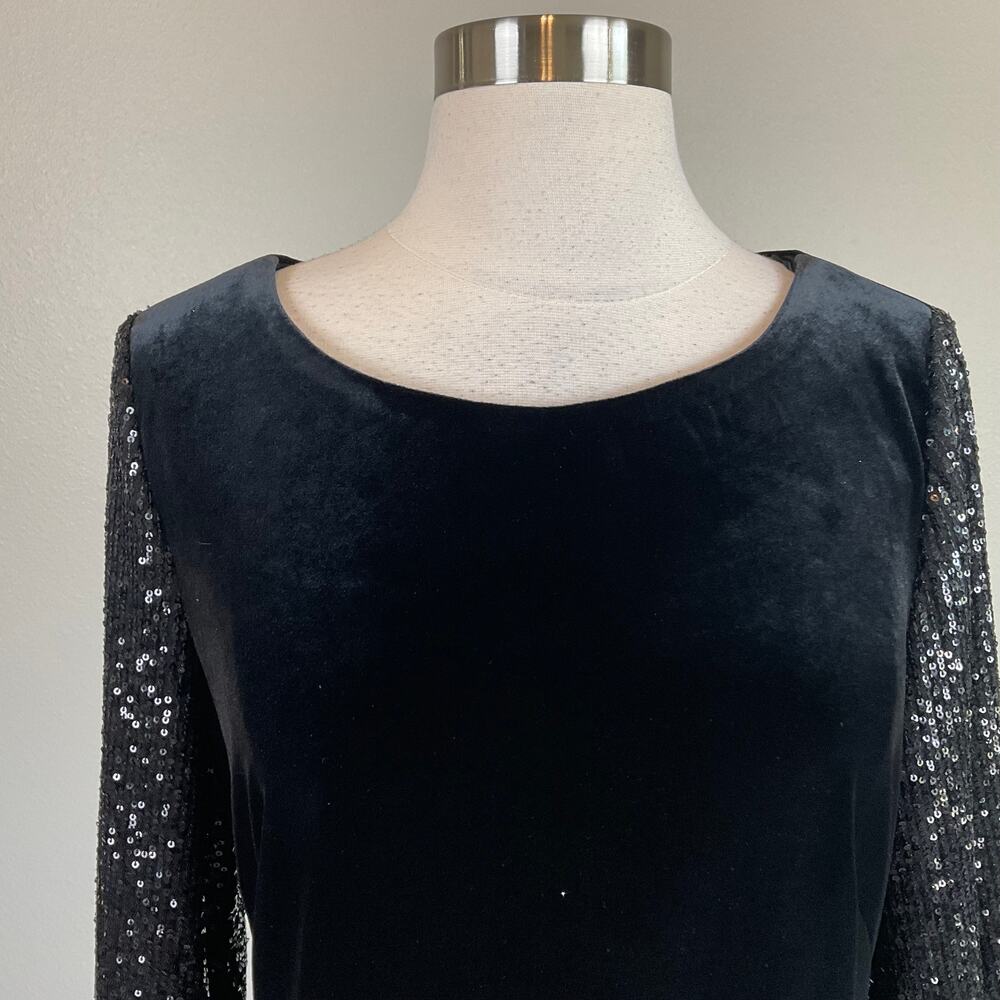 Alex Evenings Velvet Sequined Long Sleeve Sheath Cocktail Dress Black Size 8 - Picture 6 of 10